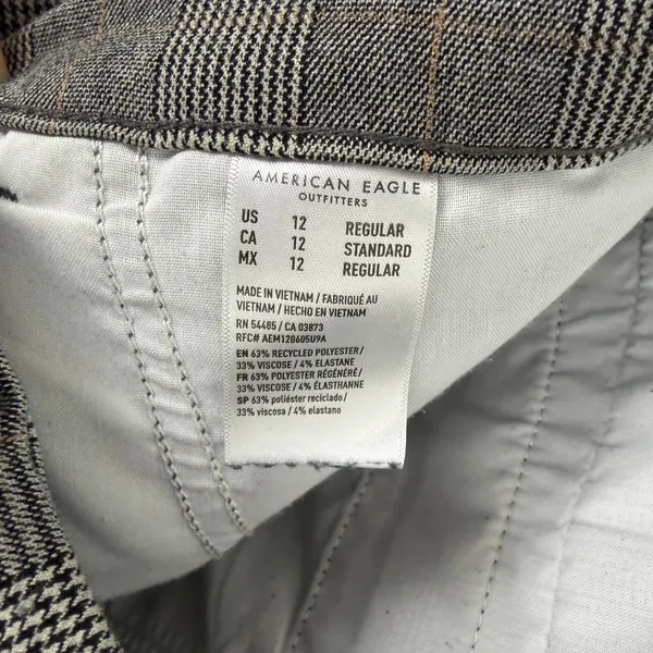 American Eagle Poppy Trouser Wide Leg Grey Plaid Academia Career Pant Size 12 - Image 11