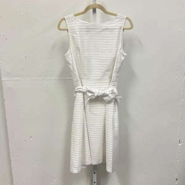 Anne Klein White Horizontal Stripe Sleeveless Fit and Flare Belted Dress Size 10 - Image 2