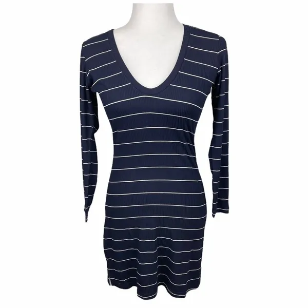 Revolve Capulet Mini Dress‎ Bodycon Navy White Stripe Rib Knit U Neck Size M NEW - Image 2