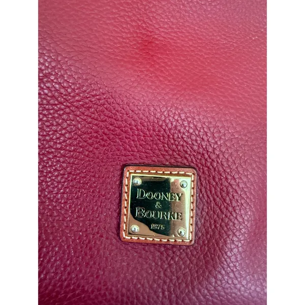 Dooney & Bourke Pebble Grain Leather Hobo Shoulder Bag Burgundy Wine Tan Trim - Image 3