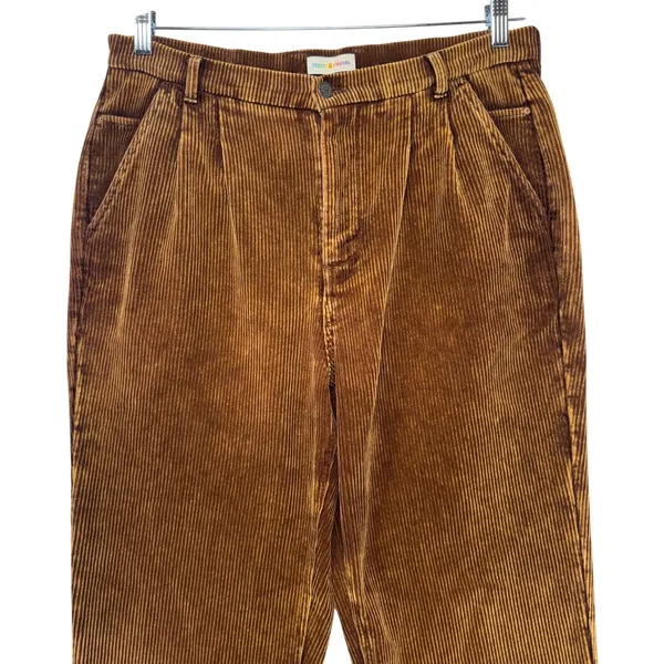 Teddy Fresh‎ Brown Pleated Corduroy Pants Straight Leg 100% Cotton 31 - Image 3