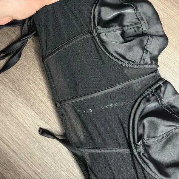 Windsor Black Mesh Satin Corset Crop Womens Top Adjustable medium - Image 9