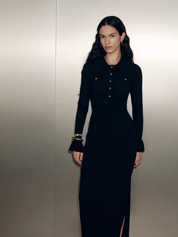 Commence Black Ribbed Knit Maxi Dress Medium - Image 2