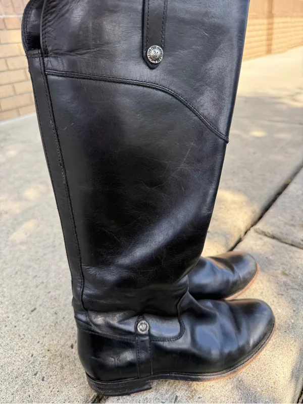 Frye Black Leather Knee-High Zip Riding Boots - Image 7