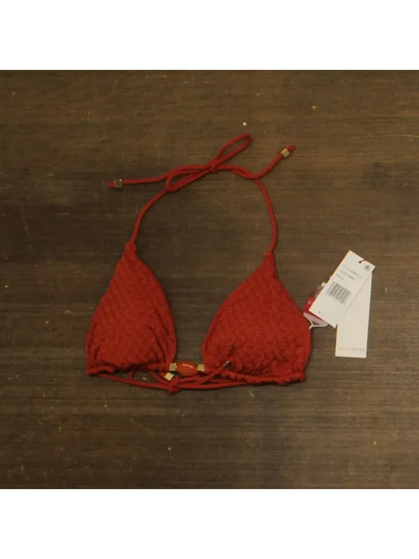 NWT Red Carter Classic Beaded Triangle Bikini Top Swim Ember Orange Brown M - Image 3