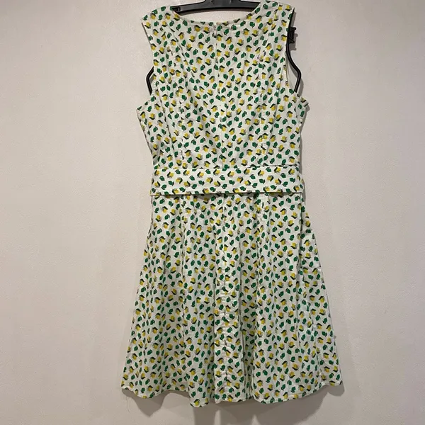 Boden Dress US 12R Lemon Print Fit & Flare Belted Summer Sundress - Image 3