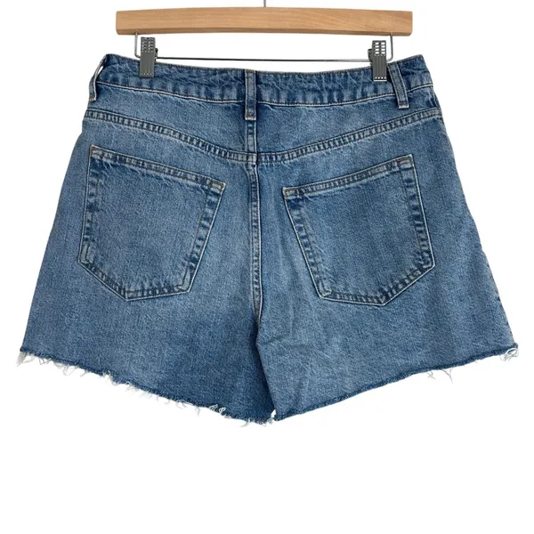 Topshop Cutoff Jean Shorts Medium‎ Wash Denim Raw Hem High Rise Western Size 8 - Image 3
