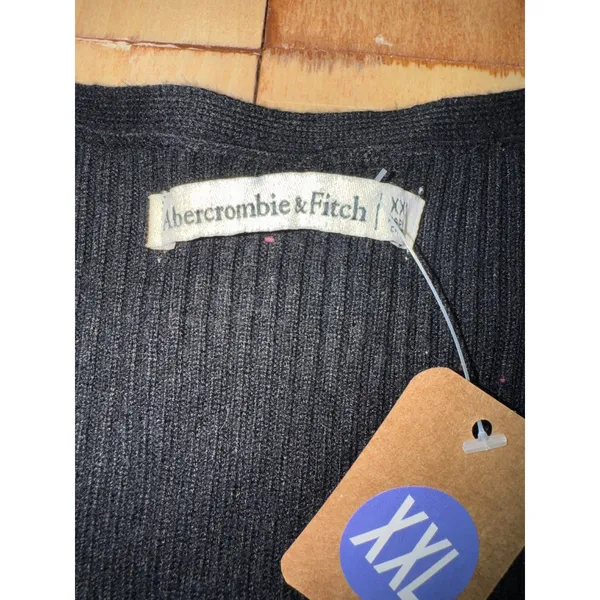 Abercrombie Fitch Black Ribbed Long Sleeve Plunging V‎ Neck Bodysuit XXL - Image 2