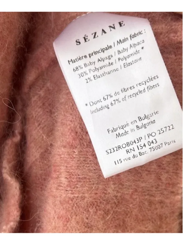 Sezane Manon Ribbed Knit Baby Alpaca Dress Size XS Shoulder Button Rosewood - Image 9