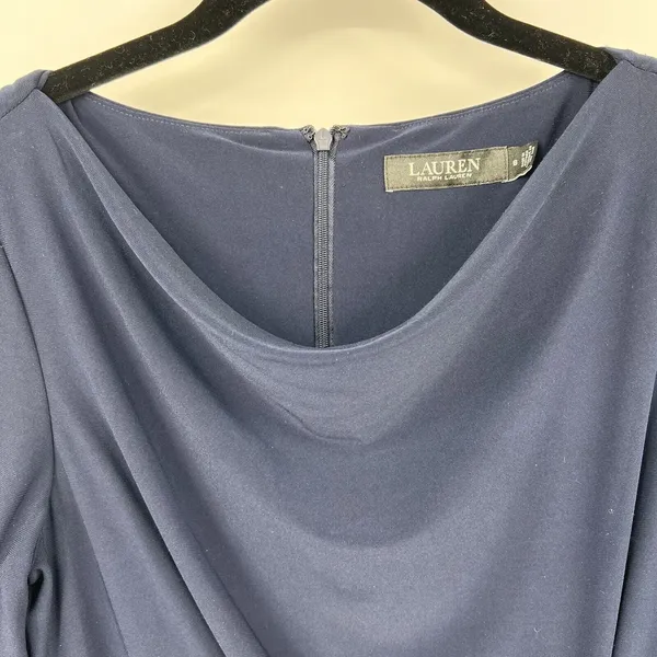 Lauren Ralph Lauren Black Label Sheath Dress Navy Twist Front 3/4 Sleeves Size 6 - Image 5