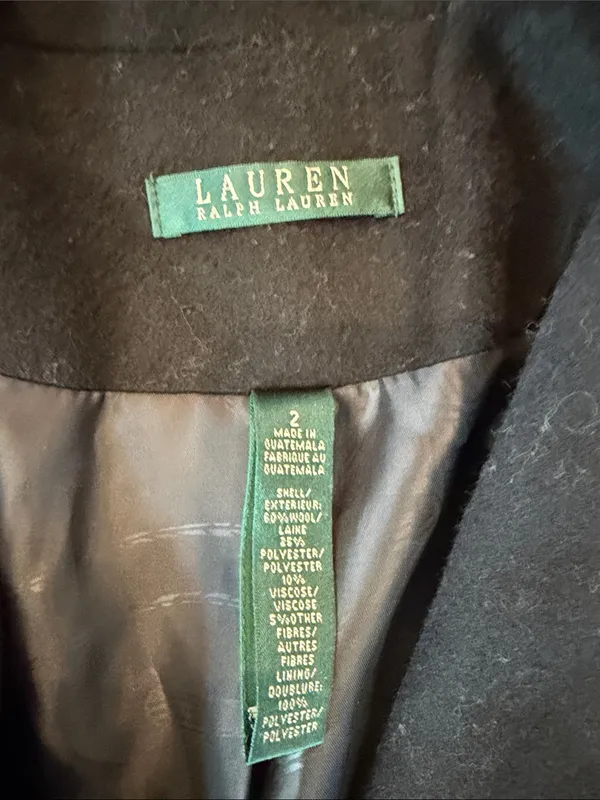 LAUREN Ralph Lauren Black Double-Breasted Wool Blend Peacoat - Size 2 - C54-172 - Image 3