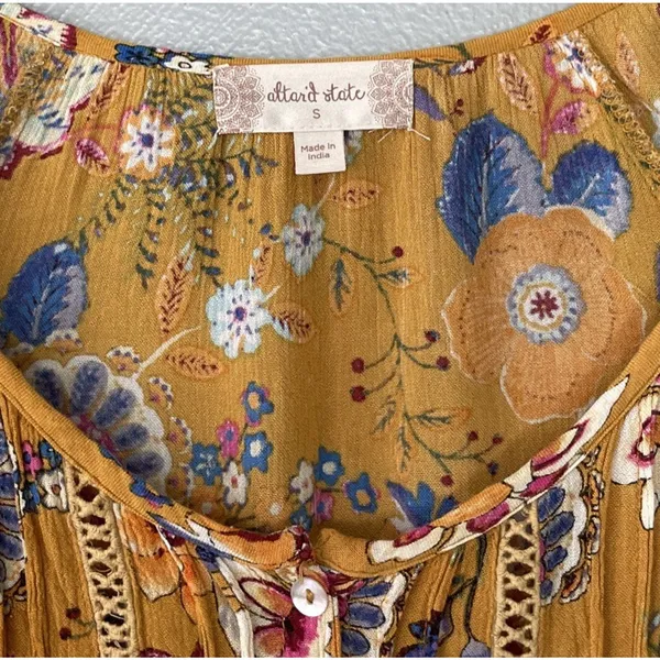 Altar'd State Babydoll Dress Size Small Paisley Peasant Boho Mini Crinkle Hippie - Image 5