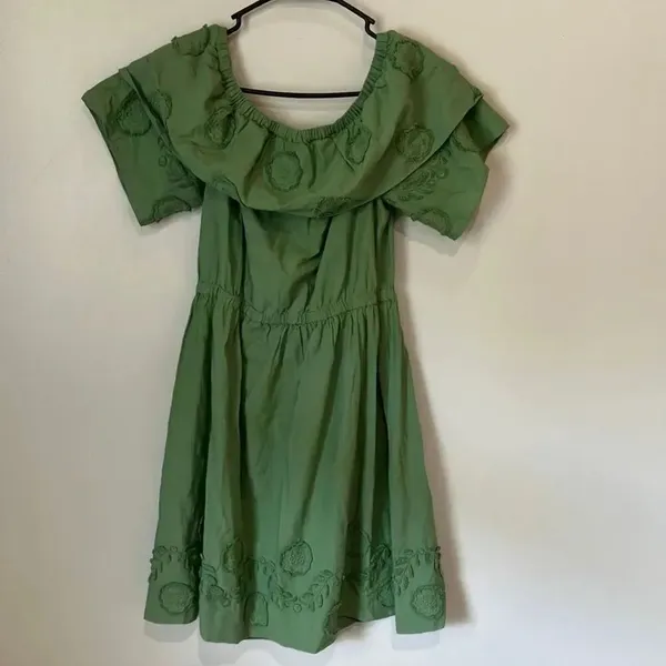 Madewell appliquéd off the shoulder dress textural floral design Sz 2 #784 - Image 10