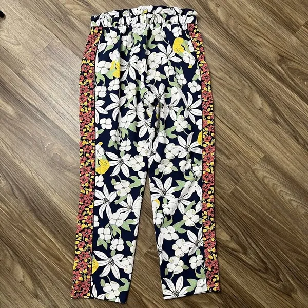 Zara Trafaluc Size S‎ Floral Cropped Pants Paperbag Pockets Elastic Waist Zip Up - Image 11