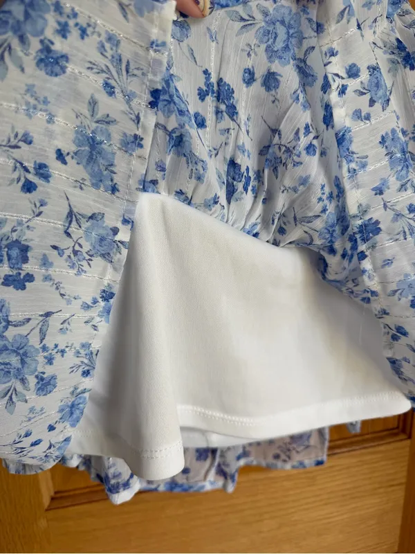 Altar'd State Mabel Blue Floral Tiered Ruffle Mini Dress Lace Up Back Size Large - Image 10