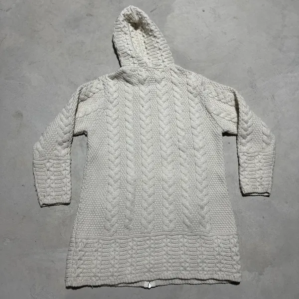 Aran Wool Knot Hooded Zip Up Sweater Women's SZ Small Merino Wool Fisherman - Image 6