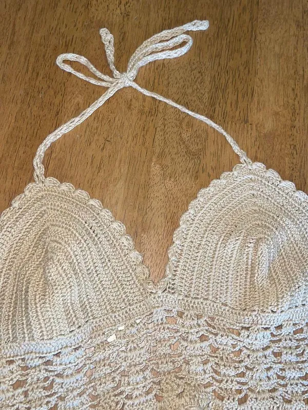 Tan Crocheted Boho Crop Top - Image 8