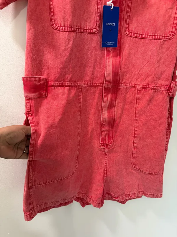 NWT Washed Pink Short Sleeve Utility Romper - Image 6