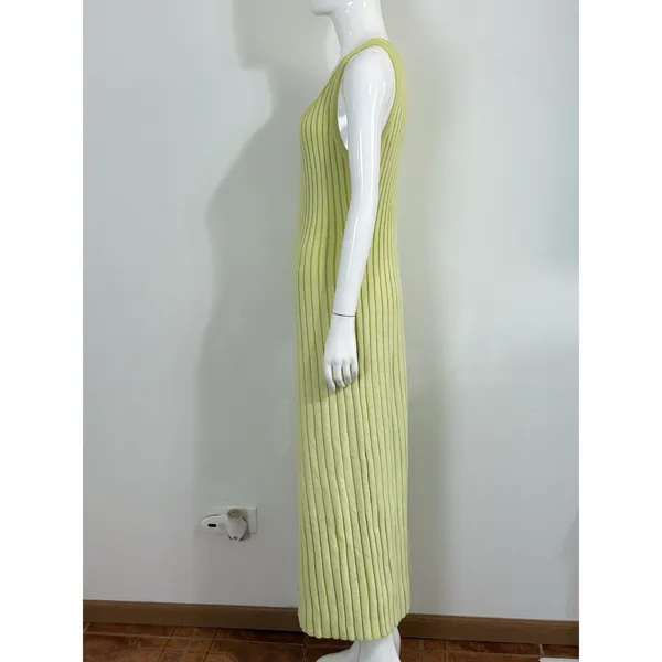 By Together Ribbed Knit Maxi Dress Lime Green Size M Tank Sleeveless Bodycon - Image 3