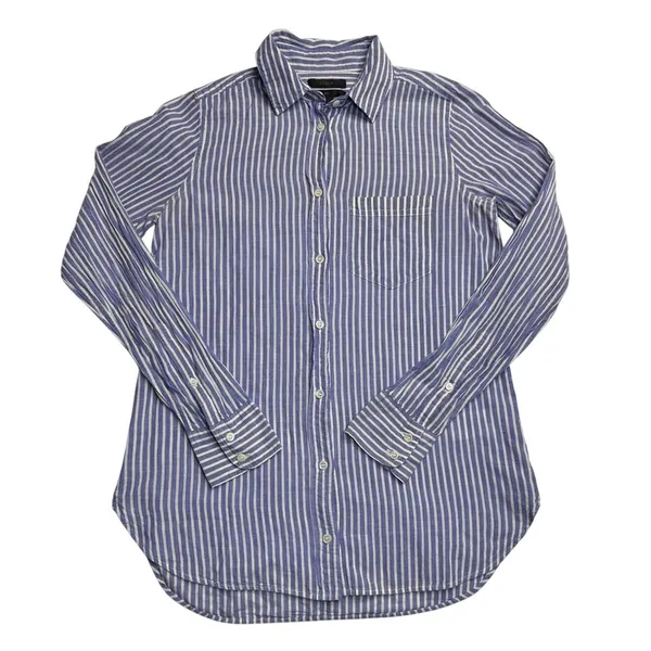 J.Crew Boy Fit Blue White Striped Button Up Shirt Size 00 Cotton Stretch - Image 5