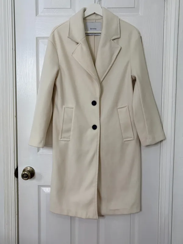 Bershka Ivory Long Coat Quiet Luxury Minimalist Old Money Tailored Classic Size S - Image 2