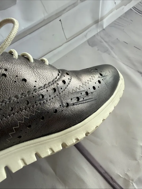 Cole Haan Zero Grand Women's Grey Metallic Wingtip Sneakers with White Soles - Image 11