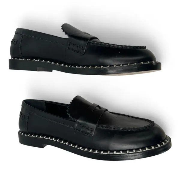 New SCHUTZ 8.5 Loafer Penny Flat Slip On Studded Leather Womens Black Leather - Image 2