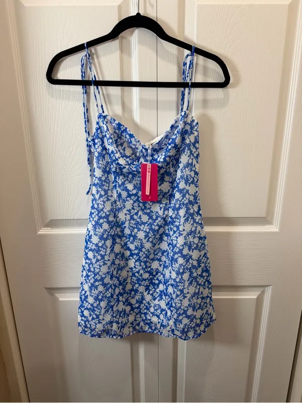 Beginning Boutique Penny Lane Blue Floral Print Mini Dress US 4 - Image 6