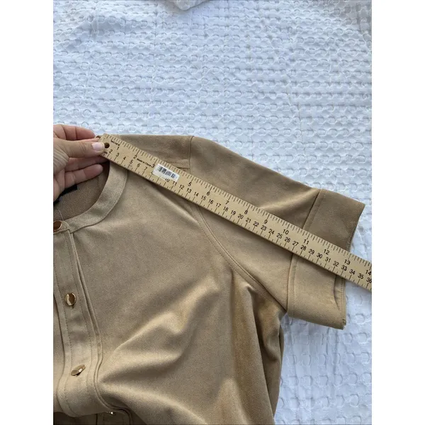 Banana Republic Womens Shirt Dress Tan Suede Short Sleeve Size 12 NWT - Image 7