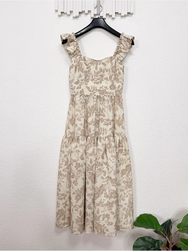 Moon River Ruffle Straps Tiered Hem Smocked Back Midi Dress Cream Multi Small - Image 2