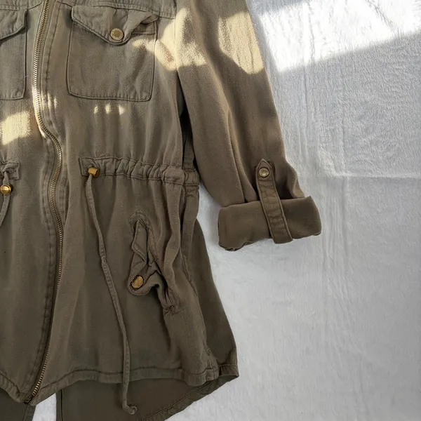 Guess Cargo Utility Jacket Women's M Green Viscose Military Gorpcore Retro Y2K - Image 5