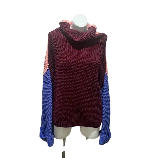 Free People Women's M Colorblock Chunky Turtleneck Sweater Multicolor - Image 2