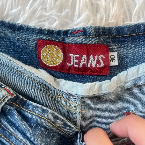 Y2K Flare Jeans Bird Graphic Studded Denim Low Rise Size 30 - Image 2