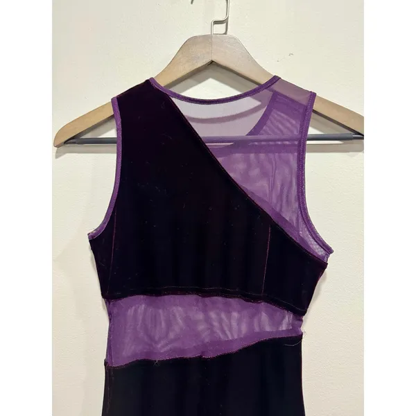 Blondie Nites Vintage 90s Purple Velvet Mesh Cutout Maxi Dress Whimsigoth Goth - Image 4