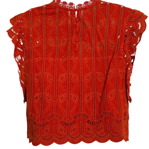 TULAROSA‎ Dark Red Clayton Eyelet Lace Ruffle Cap Sleeve Blouse Top Medium - Image 4