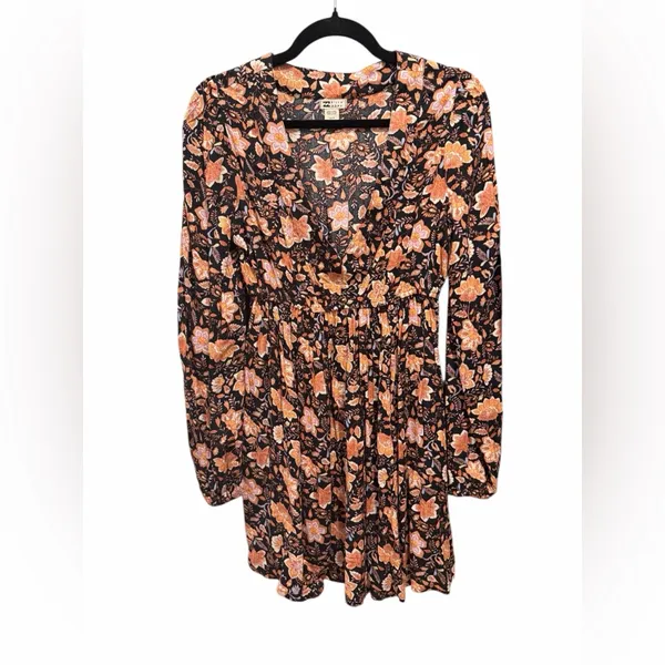 Billabong Sweetest Dream Floral Mini Dress Black Pebble Long Sleeve L - Image 10