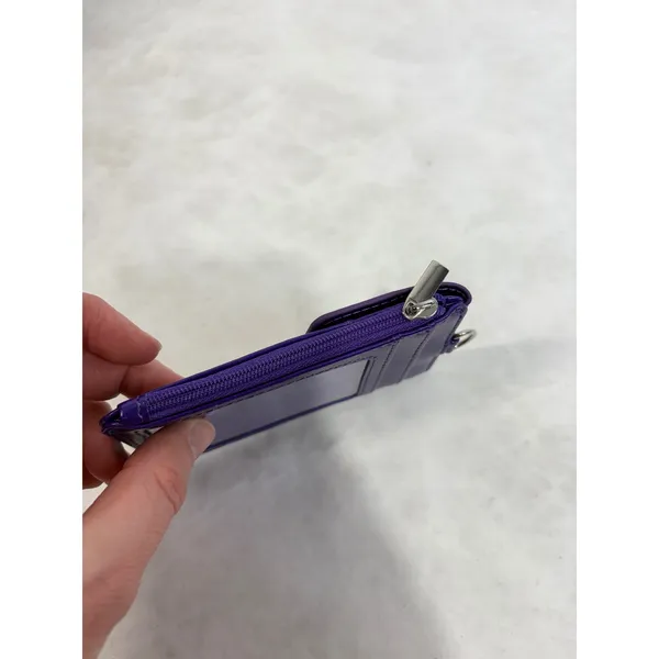 Teskyer Purple Faux Leather ID Badge Holder Wallet Card‎ Case with Zipper Pocket - Image 4