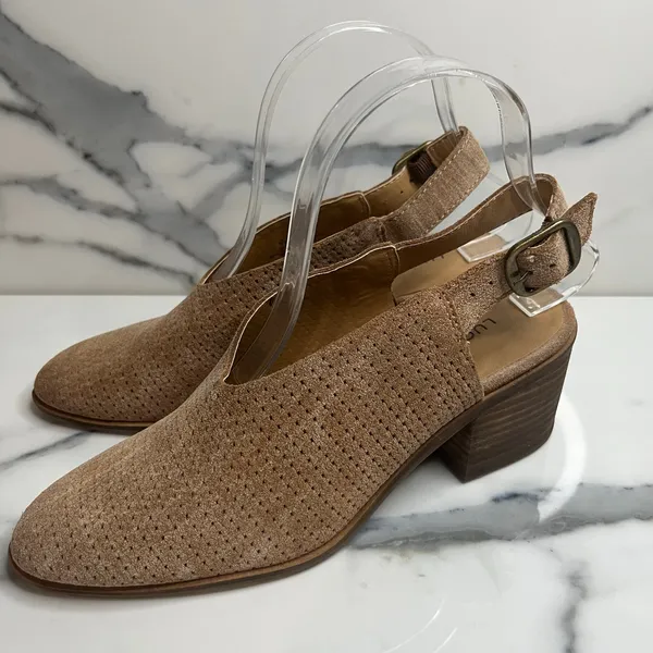 Lucky Brand Wmns Brown Leather Slingback Mule Lideton Bootie Sz 7 Boho Festival - Image 3