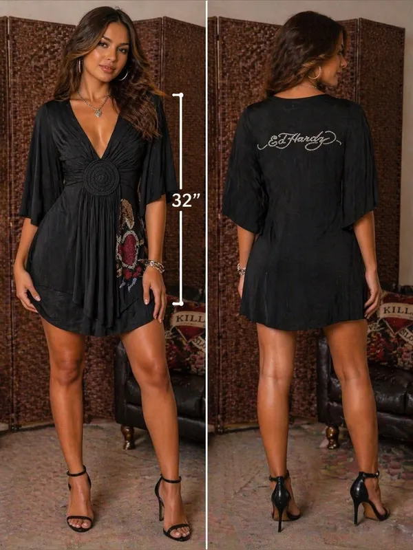 Ed Hardy by Christian Audigier Embellished Tunic Top / Dress – Black – Small - Image 3