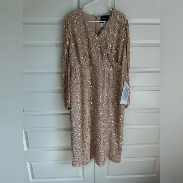 Mac Duggal Sequin Long‎ Puff Sleeve Cocktail Midi - Image 4