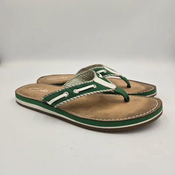 Clarks Sandals Womens 5 M Flo Cherrymore Slip On Thong Flip Flops Green White - Image 8