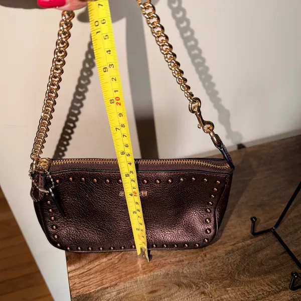 Coach Nolita 19 Studded Rivet Pebbled Leather Shoulder Bag Brown Metallic Y2K‎ - Image 3