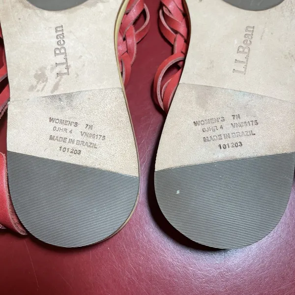 L.L.Bean Sandals 7M Red Leather Flat Tassel Slingback Bow Artsy woven festival - Image 5