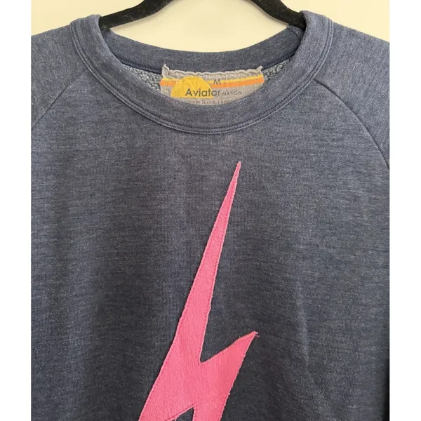 Aviator Nation Lightning Bolt Neon Chevron 5 Stripe Crew Sweatshirt Size Medium‎ - Image 3