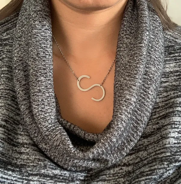 Statement Name Initial “S” Pendant Silver - Image 4