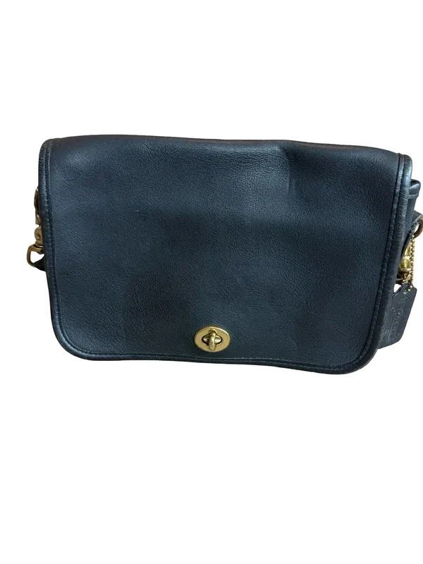 Coach Vintage Black Leather Flap Turnlock Shoulder Bag Adjustable Saddle Women's - Image 5