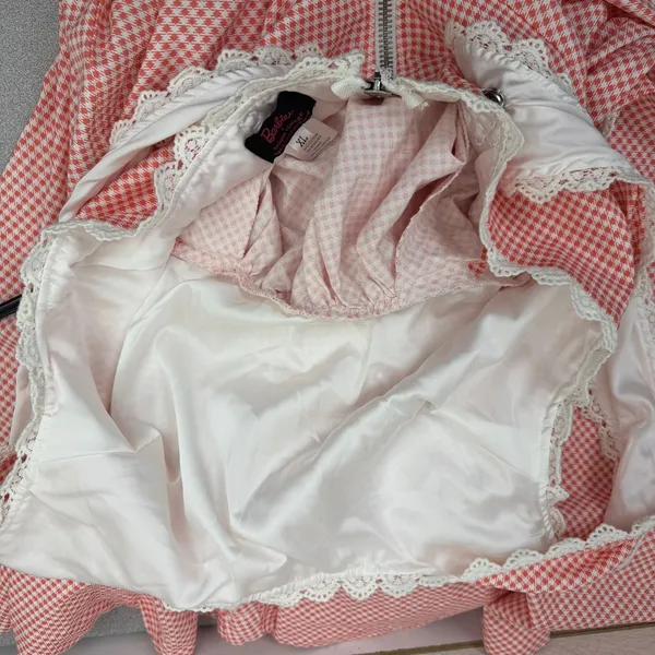 Barbie x Unique Vintage Dress Womens XL Pink Houndstooth Lace Trim Fit and Flare - Image 9