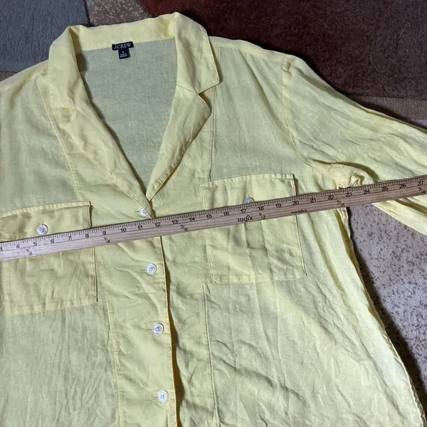 J.Crew Linen‎ Blend Sustainable Shirt Womens 14 Yellow Coastal Utility CA600 Top - Image 3