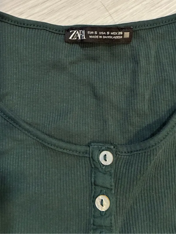 Zara Long Sleeve Henley‎ Top in Dark Green - Women - Image 2