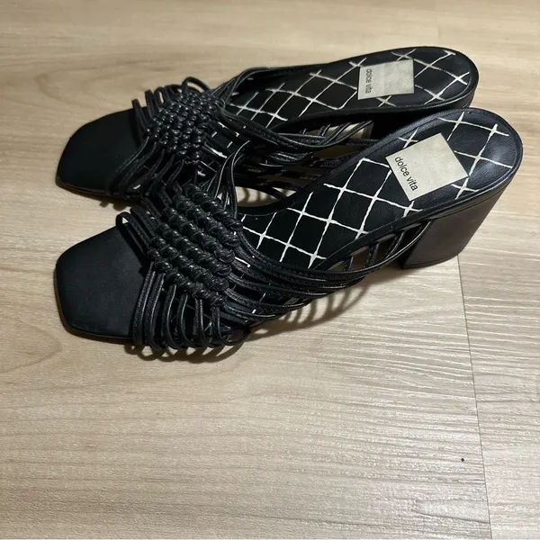 Dolce Vita Black Delana Woven‎ Leather Sandals 7.5 Block Heel - Image 7